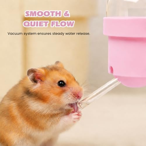 Magnetic Hamster Water Bottle, 3.7 oz Glass Small Pet Water Dispenser with Quiet Vacuum Nozzle, Drop-Resistant Holder for Cage or Glass Tank, for Hamsters, Gerbils and Mice(Pink)