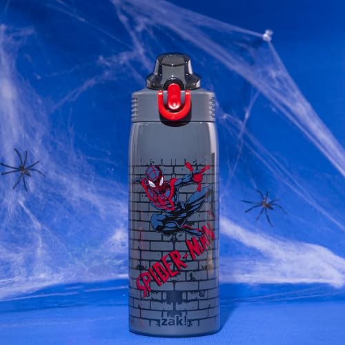 Zak Designs Marvel Spider-Man Sage 19oz Leak-Proof Straw Kids Water Bottle | BPA Free, Insulated Stainless Steel, Cupholder Friendly, Dishwasher Safe, Lid Lock, Handle, For School, Home, Travel, Outdoor - color: SpiderMan (Sage)