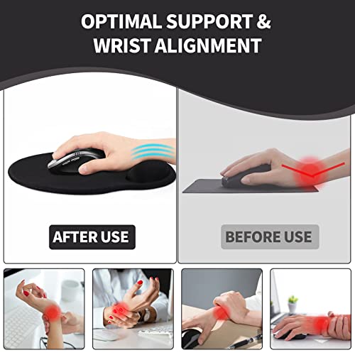 Mouse Pad with Wrist Rest, Comfortable Computer Mousepad with Gel Wrist Support Smooth Surface and Non-Slip PU Base for Pain Relief, Laptop, Office & Home (Black Marble) - color: Black Marble