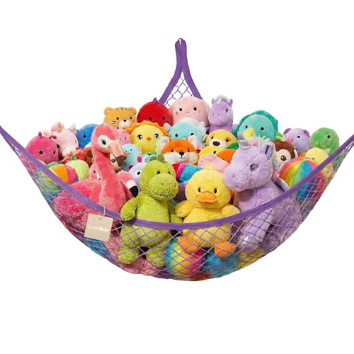 Lazebox Stuffed Animal Net Hammock for Plushie Toys, Stuffed Animal Hammock Corner for Kids' Room Decor, Ideas for Organizing Stuffy Collection, Purple, L (67" x 40" x 40")-Pack of 1 - color: 1 Pack - Purple, size: L (67" x 40" x 40")-pack of 1
