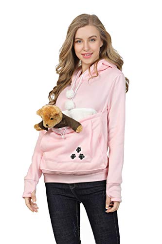 Womens Pet Carrier Sweater Dog Cat Pouch Hoodies Plus Size Tops - color: Pink, size: Small