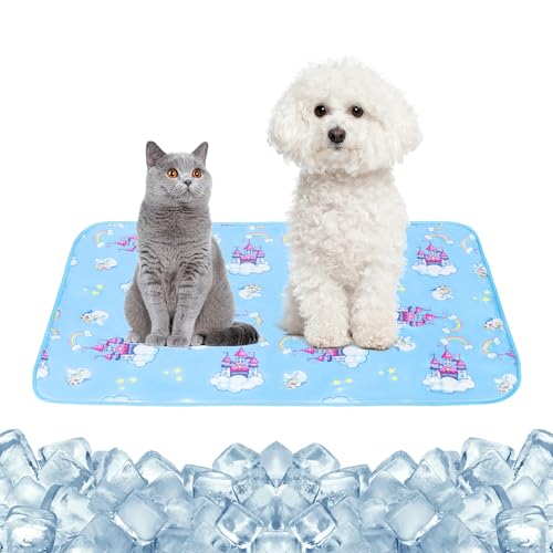 Summer Pet Cooling Mat - Cat Dog Cushion Pad Sleeping Cool Castle Comfortable Soft for Pets Kids and Adults (Blue Castle, S) - color: Blue Castle, size: S: 15.5'' x 19.5''