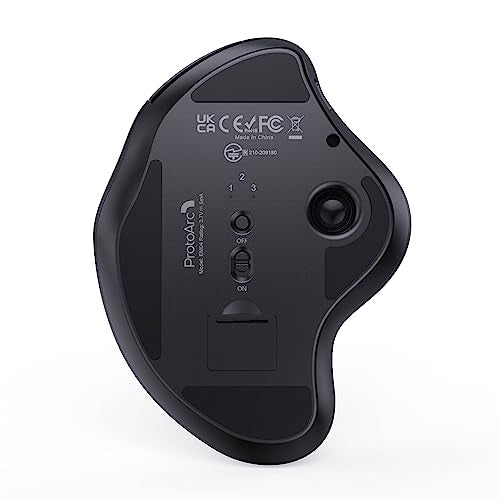 ProtoArc EM04 Wireless Trackball Mouse, Bluetooth Trackball Mouse | Thumb-control design reduces wrist fatigue, connect 3 devices via Bluetooth/2.4G USB-A, 500mAh rechargeable battery