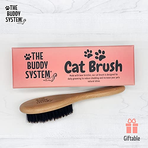 The Buddy System - Soft Cat Brush with Boar Bristles, 1 Pack | Cat brush with wooden handle, daily grooming pet brush, reduce shedding and gives coat a healthy shine - boar bristles