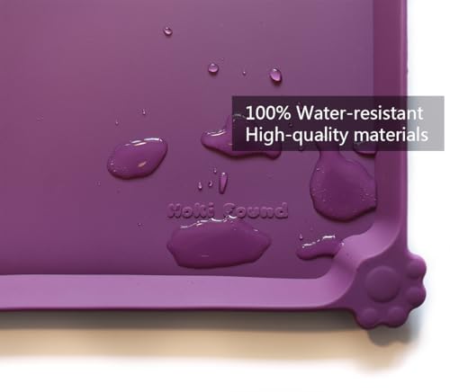 Hoki Found Silicone Pet Food Mats - Non Slip Dog Cat Bowl Placemats - Waterproof Dog Cat Food Mats for Carpet - Eggplant - color: Eggplant, size: 22" x 14"