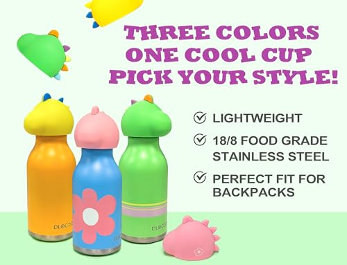DLOCCOLD Insulated Stainless Steel Water Bottle with Detachable Soft Dinosaur Animal Head Fun Drinking 16 Ounce with Flexible Reusable Straw - color: Blue