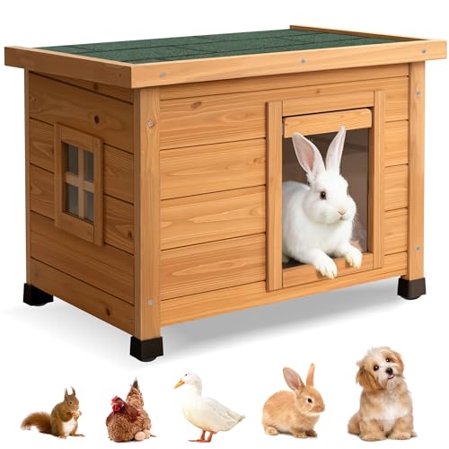 Agitree Wooden Rabbit Hutch & Pet House, Weatherproof Outdoor Shelter for Small Animals (Natural) - color: ginger