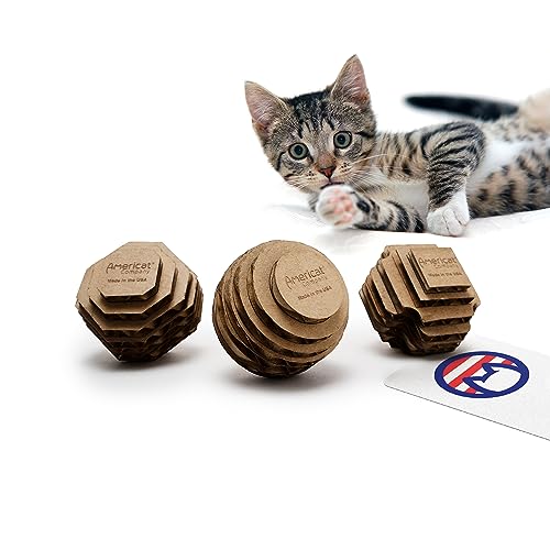 Cat Ball Toys by Americat – Made in USA – Safe Cardboard Cat Toys – for Interactive and Independent Play, Exercise & Stress Relief for All Breeds & Ages (Variety Pack of 3 Balls) - style: Variety Pack