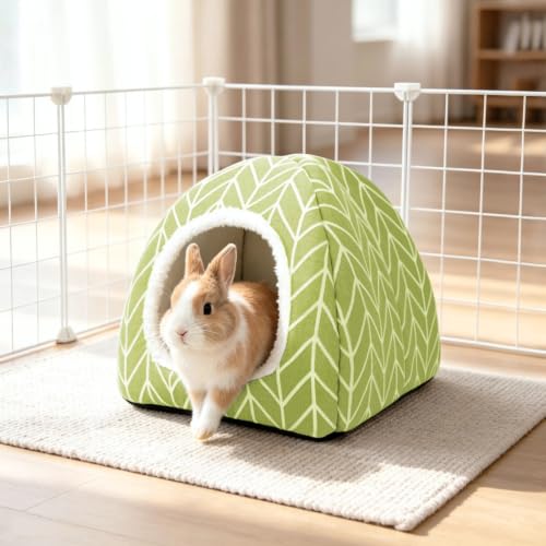 2 Pack Guinea Pig Hideout Bed, Dwarf Rabbit House Cave | Cozy Hide-Out Cage Accessories for Little Bunny, Hedgehog, Ferret, Chinchilla & Other Small Animals, Grey - color: Grey+Green