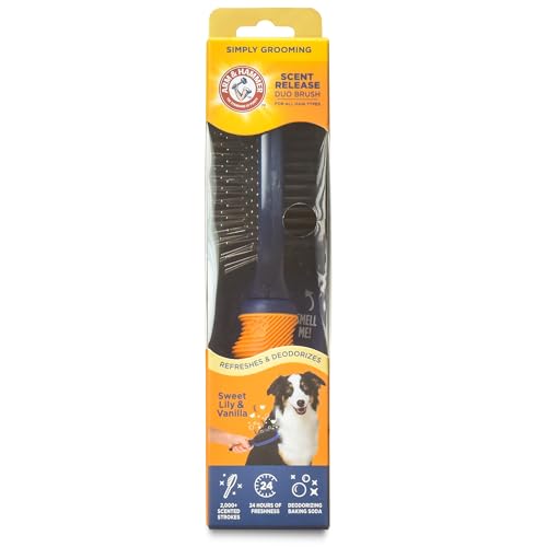 Arm & Hammer Deodorizing Pin & Bristle Dog Brush, Lily & Vanilla, 2-Pack | Fragrance transfer technology, baking soda infused, detangling and deshedding, for long-haired dogs daily - size: 2-Pack, style: Pin/Bristle Duo Brush - Sweet Lily & Vanilla