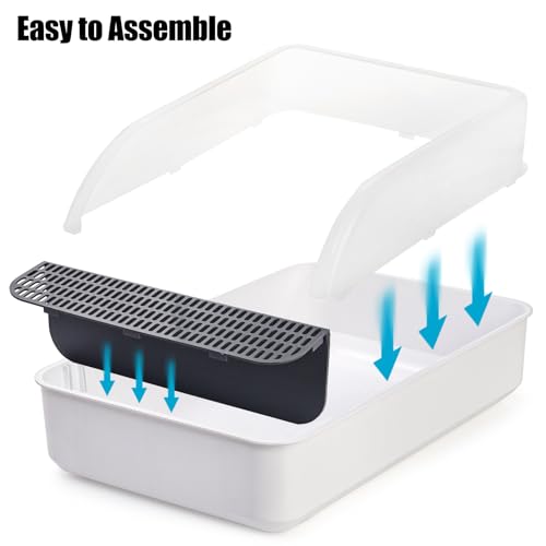 Lawei Open Top Cat Litter Box with High Side, Anti-Splashing Cats Litter Pan with with Litter Sifting Scoop, Semi-Closed Detachable Cat Cleaning Basin Kitten Toilet for Small Animal/Rabbit