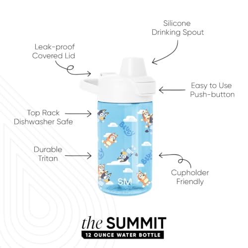 Simple Modern Bluey Kids Tritan Plastic Summit Water Bottle | 12 oz BPA-Free Cup with Covered Leak Proof Straw Lid for Boys, Girls, Toddlers | Bluey Sky - color: Bluey: Sky, style: Covered Lid | 12oz