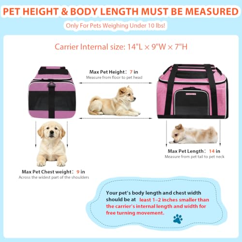 Top and Side Expandable Small Pet Carrier Airline Approved, Pink | 17"Lx11"Wx9.5"H, for Alaska Airlines, Pets Under 10 Lbs, Lockable Zippers,Soft-Sided, Anti-Scratch Mesh - color: Pink, size: 17.0"L x 11.0"W x 9.5"H