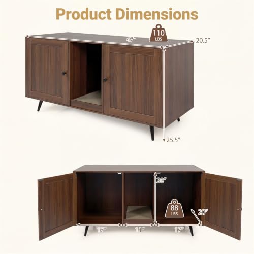 PETSITE Cat Litter Box Enclosure Furniture for 2 Cats, Large Litter Box Cabinet with Scratching Board, and Adjustable Foot Pads, Indoor Cat House TV Stand Side Table, Double Hidden Litter Box - color: Coffee