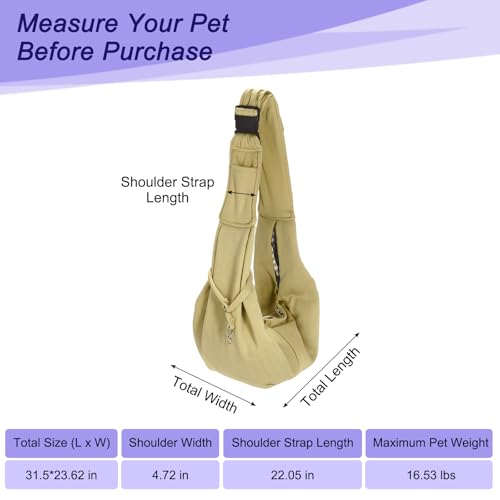 Dog and Cat Sling Carrier Up to 16.5 Lbs, Hand-Free Reversible Pet Sling Carrier with Adjustable Strap and Pocket, (Khaki, 1 Pcs) Intended for Hiking/Camping/Traveling - color: Khaki