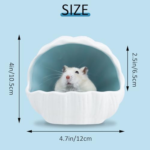 WishLotus Ceramic Hamster Hideout, Adorable Sea Shell Shaped Hamster House, Large-Opening Small Animal Hideout, Small Animal Hideout Habitat Decor for Dwarf Hamsters Gerbils (Pink) - color: Pink