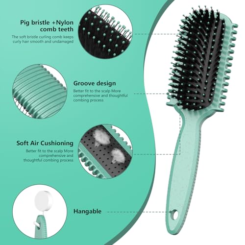 Curl Defining Brush, Curly Hair Brush, Slick Back Hair Brush, For Combing and Shaping Curls in All Hairstyles to Reduce Pulling (Green) - color: Green