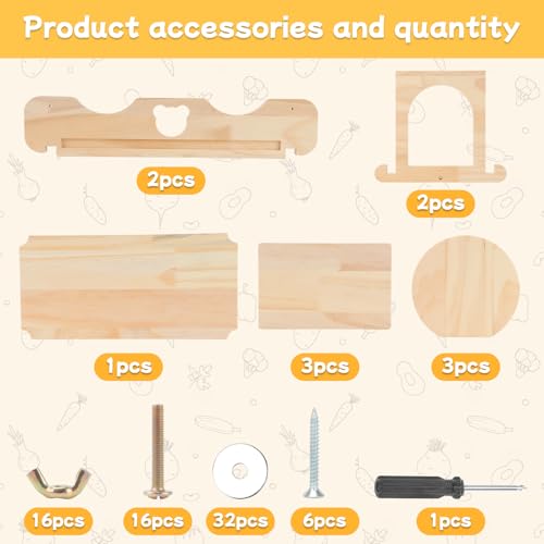 BWOGUE Chinchilla Suspension Bridge & Ledges, Chinchilla Cage Accessories | Chinchilla Wooden Ledges, Chinchilla Shelves, 1 Bridge & 6 Platforms, Natural Pine, Screw-Mounted Design, Climbing & Resting
