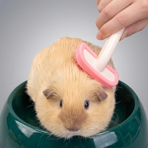 Guinea Pig Brush Soft Silicone Grooming Comb for Small Animals Rabbit De-shedding Tool for Bunnies Chinchillas Gentle Massage Hair Remover (Pink)