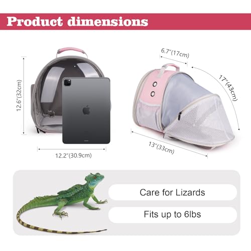 WEVONIGU Expandable Small Animal Backpack Carrier with Clear Bubble Window Large Space Travel Cage for Hedgehog Rat Parrot,Bearded Dragon,Sugar Glider,Airline Approved (Pink, BE Backpack) - color: Pink, size: BE Backpack