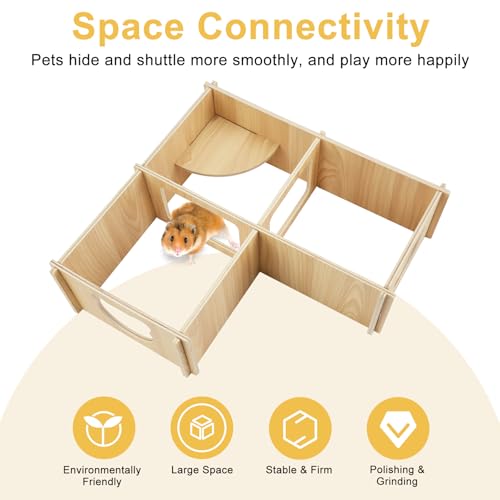 RETON Wooden Hamster House, Hamster Hideout Corner Hamster Accessories, Hamster Hides Platform with Stairs, Hamster Toys Cage Decor for Syrian Hamsters Dwarf Hamster Rat Gerbil