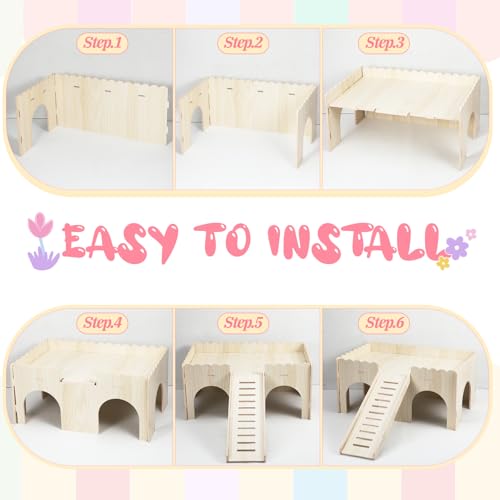 1 Set Guinea Pig Hideout, Upgraded Wooden Guinea Pigs Castle with Stairs 14.96*9.84 Inches Detachable Guineas Pig House with Stair Large Guineas Piggy Castle for Hamsters and Chinchilla Small Animals