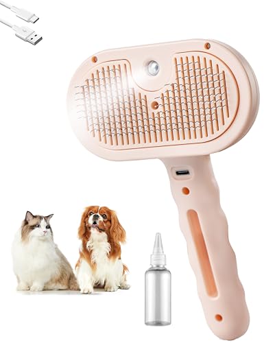 Pet Grooming Steam Brush, Pet Spray Hair Removal Comb, Anti-Static, Rechargeable, Comfortable Grip, for Dogs & Cats, Spray Hair Removal Comb, Steam Brush for Shedding & Grooming, Pink - color: Pink