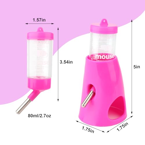Hypeety Hamster Water Bottle with Hide Base No-Drip Water Dispenser, Pink | Leak-proof stainless steel nozzle, 2-in-1 with hideout , automatic feeder for hamsters/gerbils/mice, 2.71 fl oz/80ml, pink - color: Pink