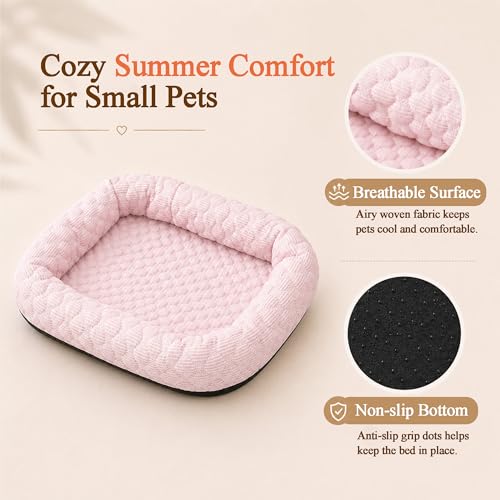Small Animal Cooling Bed, Ice Silk Summer Pet Bed with Raised Pillow Edges, Non Slip Sleeping Mat for Guinea Pigs, Hamsters, Rabbits and Other Small Pets - color: Pink