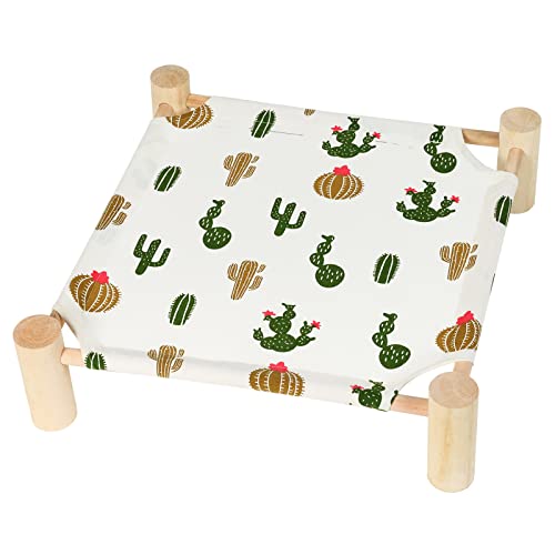 Patas Lague Cat Hammock Bed Small Eleveted Dog Bed 19x19 in Trees | Brethable Wooden Pet Bed, Cooling Rabbit Cot, Outdoor Cat Furniture For Summer - color: Trees