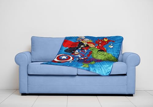 Jay Franco Kids Plush Throw Blanket – Soft & Cozy Fleece Throw for Bedroom & Couch Décor, Official Licensed Product, Blue - Avengers, 40x50 - Travel Blanket - color: Blue - Avengers, size: 40x50 - Travel Blanket