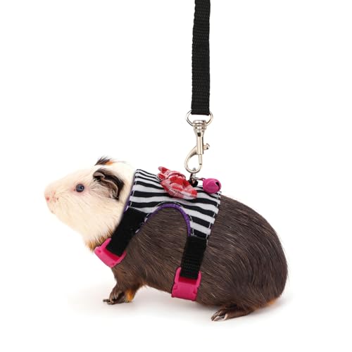Hypeety Small Animal Harness Vest and Leash Set Soft Mesh Small Pet Harness Hamster Rabbit Chest Back Outdoor Leash Traction Rope for Ferret Guinea Pig Kitten Clothes Accessory (S, Black Stripe) - color: Black Stripe, size: S