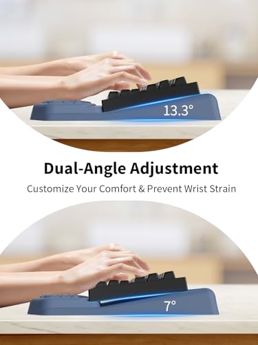 3-in-1 Ergonomic Keyboard Stand with Wrist Rest & Mouse Pad Set, Blue | Comfy Keyboard Riser Holder Soft Mousepad with Massage Design, Memory Foam and Non-Slip PU Base for Pain Relief - color: Blue