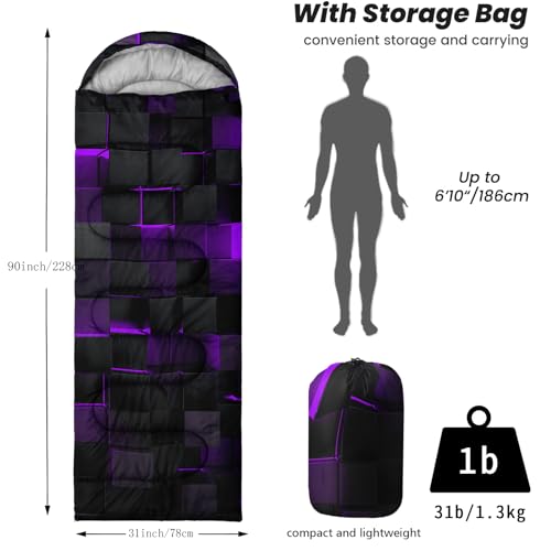 Sleeping Bags for Adults and Kids Backpacking Camping Sleeping Bags for Girls and Boys Lightweight Waterproof Cold/Warm Sleeping Bag for All Season - color: dark purple
