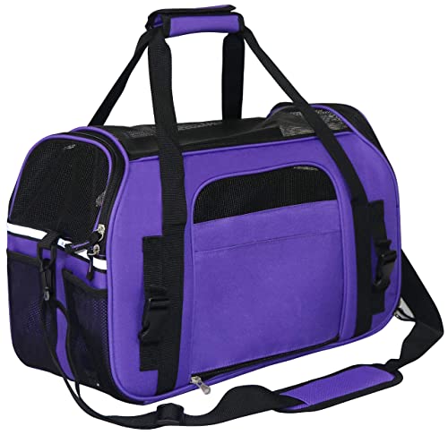 EliteField Soft-Sided Pet Carrier for Cats & Small Dogs (3-Year Warranty) | Airline Approved, Removable Bed & Cover, Built-In Leash, Luggage Sleeve, Seat Belt Loop, Waterproof, Durable, Foldable - color: Purple, size: 17.0"L x 9.0"W x 12.0"H