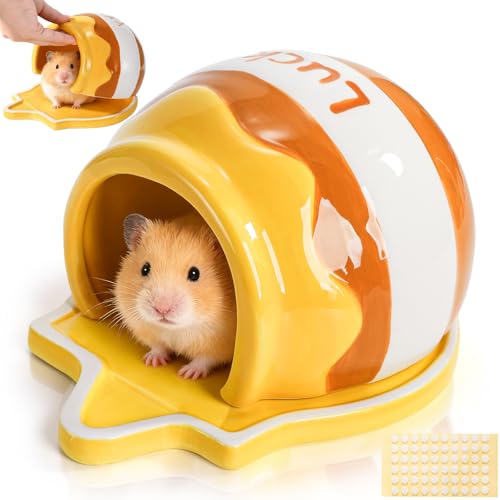 Honey Hamster Hideout, Ceramic Small Pet Hideaway House, Guinea Pig Habitat Decor, Cute Syrian Hut, Chinchilla Cage Accessories for Dwarf Hamsters, Mice, Rats, Toads