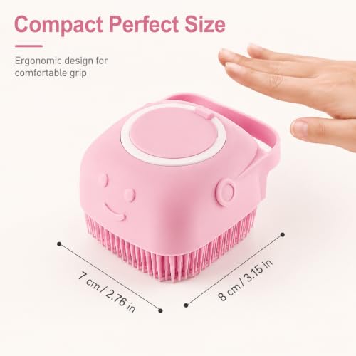 Dog and Cat Bath Brush with Shampoo Dispenser, Silicone Pet Grooming Brush for Dogs Cats, Soft Massage Scrubber for Bath, Easy Clean Ergonomic Pet Shower Brush for Small Medium Pets Pink - color: Pink
