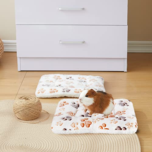 Amakunft 2 Pcs Guinea Pig Bed Mat Washable, Rabbit Winter Bed Pad for Indoor, Warm Small Animal Bed Mattres, Fleece Sleeping Pad for Bunny, Rat, Hedgehog, Sugar Glider, Chinchilla (Paw, Medium) - size: Medium