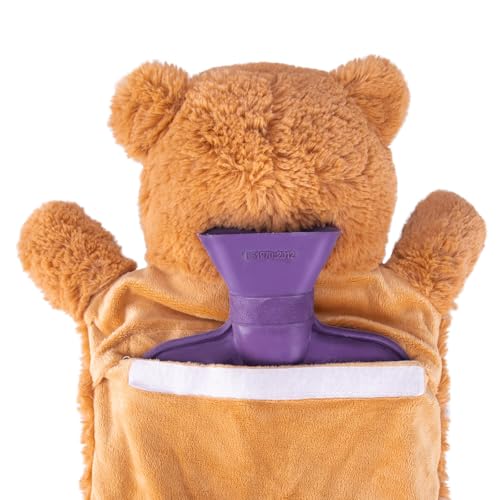 HomeTop Premium Classic Rubber Hot Water Bottle with Cute Bear Cover | Natural rubber hot water bottle,Long-lasting heat retention,Snuggly all-night warmth - color: Purple