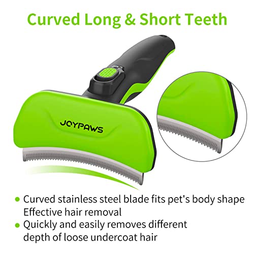 Pet Grooming Brush for Dogs and Cats, Green, Effectively Reduces Shedding by Up to 95%, Self-Cleaning, Long or Short Hair Remover for Medium Dogs & Cats | Effectively,Reduces Shedding by Up to 95%,Curved Blade,Self-Cleaning,Long or Short Hair Remover,Gree