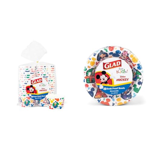 Glad Disney Mickey and Friends Paper Bowls Bundle - 32ct 6oz Snack Bowls and 40ct 12oz Paper Bowls for Kids - size: 6 oz Snack Bowls - 32 ct