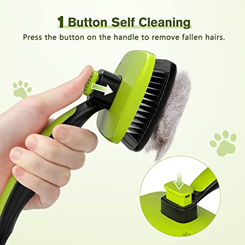 Pecute Skin Friendly Self-Cleaning Slicker Brush for Dog & Cat Shedding | 1 click clean, Lightweight, Undercoat hair removal, For short/long/double/white coats