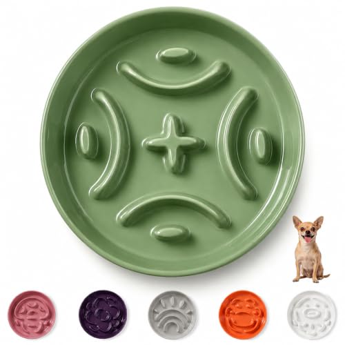 Ceramic Slow Feeder Dog Bowl, 0.8 Cups Anti -Slip Slow Feeding Bowl to Slow Down Eating, 6.3 Inch Dog Food Dish for Small Breeds, Green - color: Green, size: Small