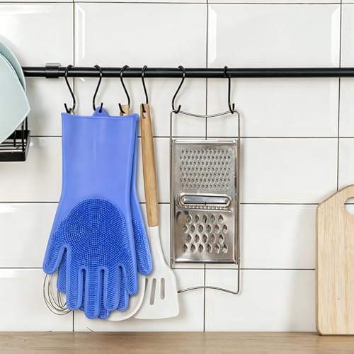Pet Grooming Gloves, Silicone 5-Finger Deshedding Bath Brush Mitt, 13.39×6.30in Heat Resistant Massage Glove, Gentle Shedding Removal for Dogs Cats Rabbits Horses, Blue