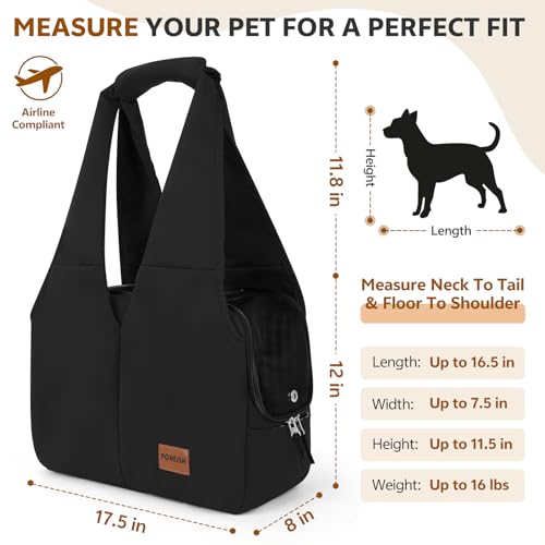 Dog Purse Carrier for Small Dogs and Cats, Soft-Sided Pet Tote Bag with 6 Large Pockets, Collapsible Travel Puppy Carrier, Fits Pets up to 16 lbs (Black, 17.5" L x 8" W x 12" H) - color: Black, size: 17.5"L x 8.0"W x 12.0"H