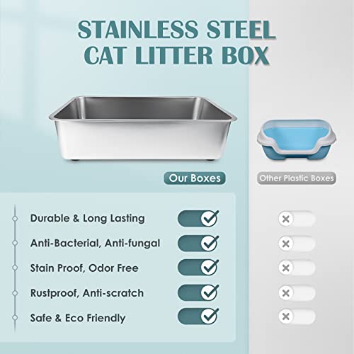 Stainless Steel Cat Litter Box, Large Metal Litter Box 23.5" Lx15.5 Wx6 H | Never Absorbs Odors,Stain Free, Rustproof, Non Stick Smooth Surface, Anti-Slip Rubber Bottom - color: 6" H, size: 23.5"L x 15.5"W