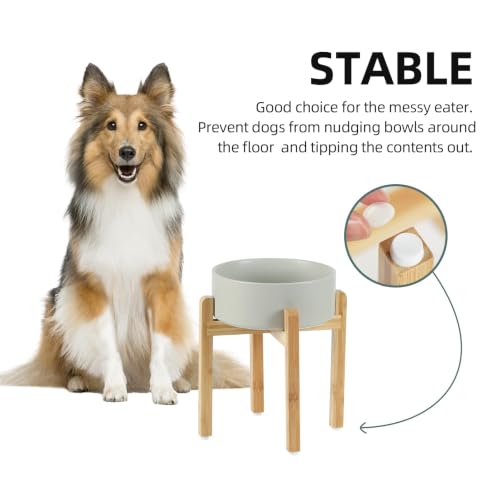 Havniva Dog Bowls Elevated, Ceramic Dog Food and Water Bowl | 8.3” Raised Dog Food Bowl, Elevated Dog Bowls with Bamboo Stand, Non-Slip Dog Water Bowl for Large Dog, Large Capacity - color: Matte Gray, size: 8.3" - Bowl+Stand