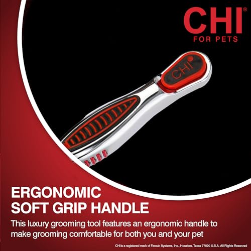 CHI for Dogs Dematting and Deshedding Undercoat Rake Dog Grooming Tool Long Hair and Double Coats Rounded Blade Teeth Remove Mats and Loose Undercoat Detangling Rake Shedding Control Ergo Handle | Rounded blade teeth remove mats and loose undercoat, for l