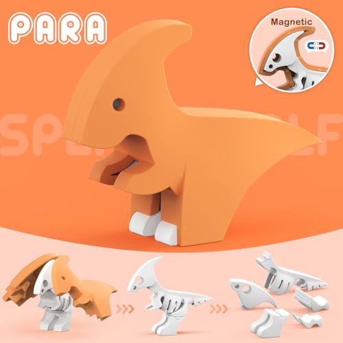 Magnetic Animal Building Toys, STEM Toddler Learning Toys 3D Puzzle Animals for Boys Girls, Educational Magnetic Travel Montessori Toy Lion Elephant, Unique Birthday Gift (Dinosaur Animals, Count, 4) - style: Dinosaur Animals