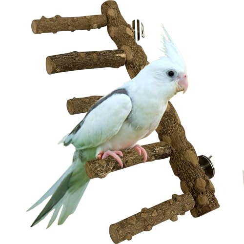 SIMENA Bird Ladder Perch, Natural Wood Parrot Stand, Hamster Climbing Toy, Bird Cage Ladder for Small and Medium Birds, Parakeet, Cockatiel, Conures, Lovebirds, Budgie